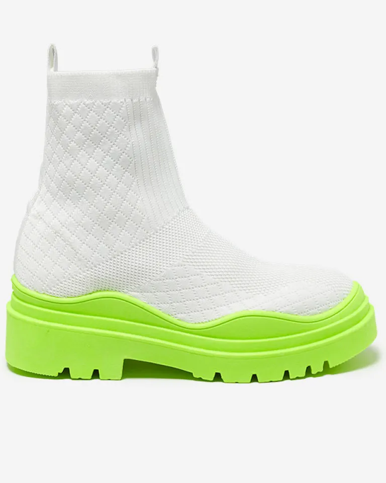 New Biało-zielone botki damskie na płaskim obcasie Seritis Botki Bez Ocieplenia|Botki Na Płaskim Obcasie