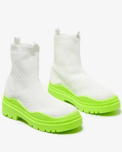 New Biało-zielone botki damskie na płaskim obcasie Seritis Botki Bez Ocieplenia|Botki Na Płaskim Obcasie