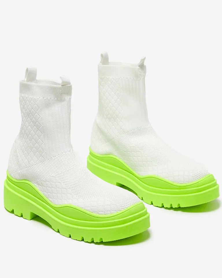 New Biało-zielone botki damskie na płaskim obcasie Seritis Botki Bez Ocieplenia|Botki Na Płaskim Obcasie