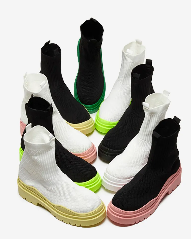 New Biało-zielone botki damskie na płaskim obcasie Seritis Botki Bez Ocieplenia|Botki Na Płaskim Obcasie