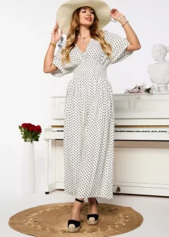 Clearance długi kombinezon damski w groszki Kombinezony