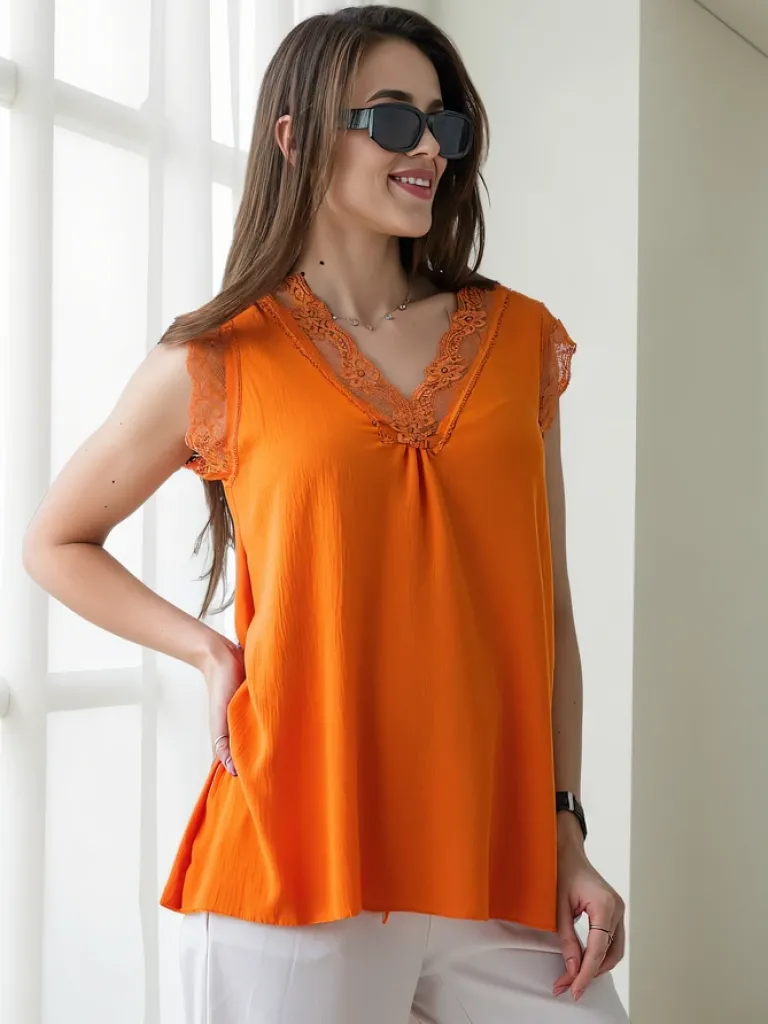 Hot Bluzka damska bez rękawów z koronką Bluzki / Koszule / Koszulki