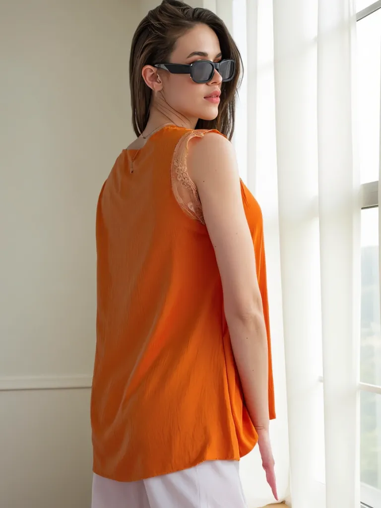 Hot Bluzka damska bez rękawów z koronką Bluzki / Koszule / Koszulki