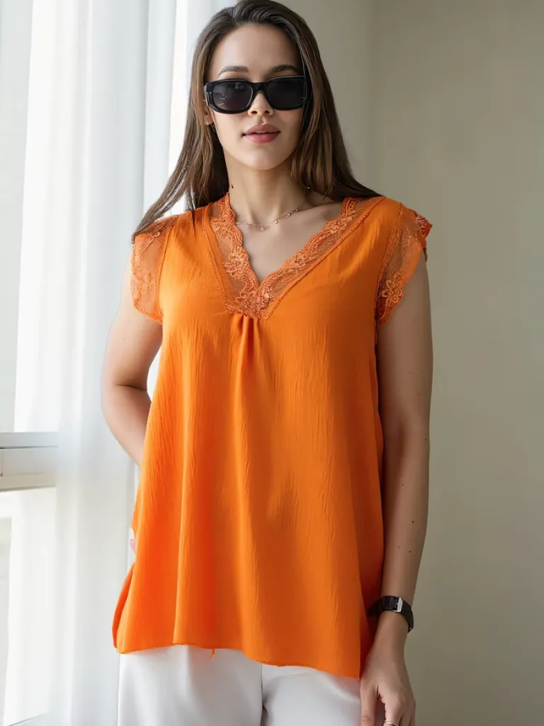 Hot Bluzka damska bez rękawów z koronką Bluzki / Koszule / Koszulki