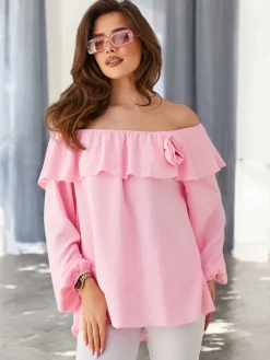 New Bluzka damska a'la hiszpanka z falbanką i kwiatem Bluzki / Koszule / Koszulki