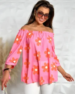 Hot Bluzka damska a'la hiszpanka w kwiaty Bluzki / Koszule / Koszulki