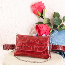 Clearance Bordowa torebka typu nerka a'la skóra węża Damskie Nerki I Saszetki|Wieczorowe