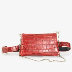 Clearance Bordowa torebka typu nerka a'la skóra węża Damskie Nerki I Saszetki|Wieczorowe