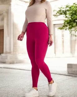 Best Bordowe damskie legginsy bambusowe PLUS SIZE Legginsy / Tregginsy|Plus Size