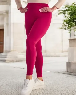 Best Bordowe damskie legginsy bambusowe PLUS SIZE Legginsy / Tregginsy|Plus Size