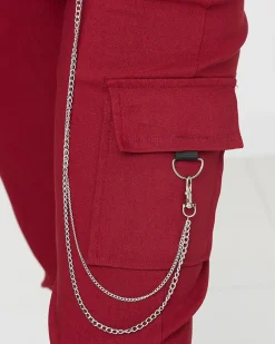 New Bordowe spodnie cargo ocieplane z kieszeniami Spodnie Cargo|Spodnie Materiałowe