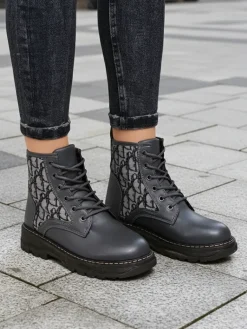 Sale Botki damskie z printem Efrioz Botki Bez Ocieplenia|Botki Na Płaskim Obcasie