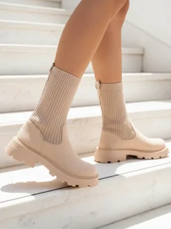 Clearance Botki damskie wsuwane Derette Botki Bez Ocieplenia|Botki Na Płaskim Obcasie