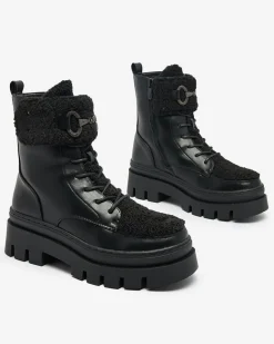 Clearance Botki damskie z kożuszkiem Faeltone Botki Z Delikatnym Ociepleniem|Botki Na Płaskim Obcasie