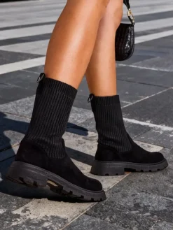 Hot Botki damskie wsuwane Derette Botki Bez Ocieplenia|Botki Na Płaskim Obcasie