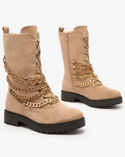 Clearance Botki damskie typu workery w kolorze jasnom Goserre Workery|Botki Z Delikatnym Ociepleniem