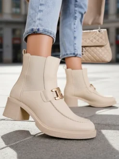 New Botki damskie na niskim słupku Ewios Botki Z Delikatnym Ociepleniem|Botki Na Słupku