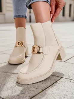 New Botki damskie na niskim słupku Ewios Botki Z Delikatnym Ociepleniem|Botki Na Słupku