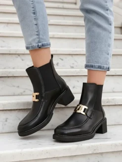 Clearance Botki damskie na niskim słupku Ewios Botki Z Delikatnym Ociepleniem|Botki Na Słupku