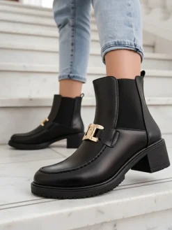 Clearance Botki damskie na niskim słupku Ewios Botki Z Delikatnym Ociepleniem|Botki Na Słupku