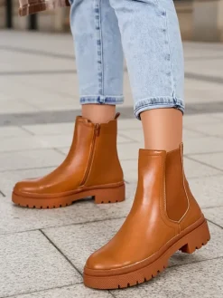 Hot Botki damskie eko skórzane Dovivas Botki Na Płaskim Obcasie