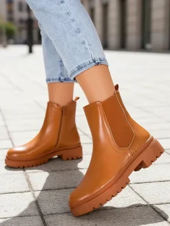 Hot Botki damskie eko skórzane Dovivas Botki Na Płaskim Obcasie