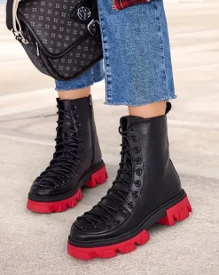 Online Botki damskie sznurowane Xorri Botki Z Delikatnym Ociepleniem