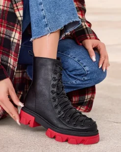 Online Botki damskie sznurowane Xorri Botki Z Delikatnym Ociepleniem