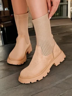 Online Botki damskie wsuwane Derette Botki Bez Ocieplenia|Botki Na Płaskim Obcasie