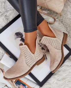 Outlet Botki damskie eko zamszowe Ovilla Botki Bez Ocieplenia|Botki Na Płaskim Obcasie