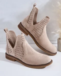 Outlet Botki damskie eko zamszowe Ovilla Botki Bez Ocieplenia|Botki Na Płaskim Obcasie