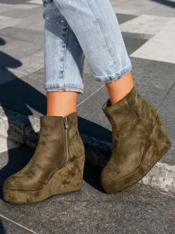 Outlet Botki damskie na koturnie Sieffa Botki Z Delikatnym Ociepleniem|Botki Na Koturnie