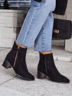 Best Botki damskie Boronne Botki Z Delikatnym Ociepleniem|Botki Na Słupku