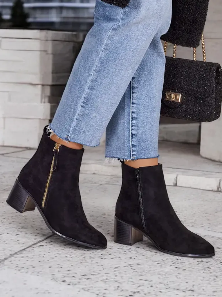 Best Botki damskie Boronne Botki Z Delikatnym Ociepleniem|Botki Na Słupku