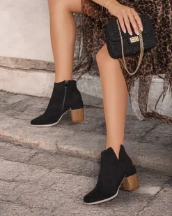 New Botki damskie eko zamszowe Ovi Botki Z Delikatnym Ociepleniem|Botki Na Słupku