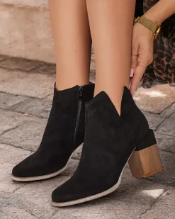 New Botki damskie eko zamszowe Ovi Botki Z Delikatnym Ociepleniem|Botki Na Słupku