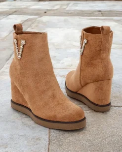 Sale Botki damskie na koturnie Nerias Botki Z Delikatnym Ociepleniem|Botki Na Koturnie