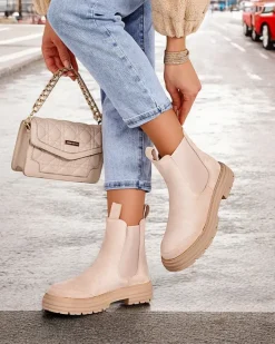 Hot Botki damskie z ozdobnym paskiem Ozzoas Botki Z Delikatnym Ociepleniem|Botki Na Płaskim Obcasie