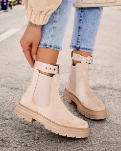 Hot Botki damskie z ozdobnym paskiem Ozzoas Botki Z Delikatnym Ociepleniem|Botki Na Płaskim Obcasie