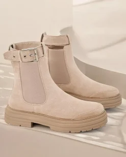 Hot Botki damskie z ozdobnym paskiem Ozzoas Botki Z Delikatnym Ociepleniem|Botki Na Płaskim Obcasie