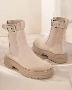 Hot Botki damskie z ozdobnym paskiem Ozzoas Botki Z Delikatnym Ociepleniem|Botki Na Płaskim Obcasie