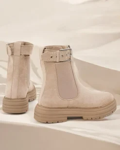 Hot Botki damskie z ozdobnym paskiem Ozzoas Botki Z Delikatnym Ociepleniem|Botki Na Płaskim Obcasie