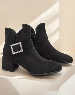 Best Botki damskie na niskim słupku Vetti Botki Z Delikatnym Ociepleniem|Botki Na Słupku