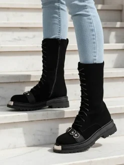 Clearance Botki damskie sznurowane Werces Botki Z Delikatnym Ociepleniem|Botki Na Płaskim Obcasie