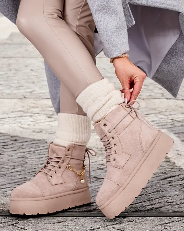 Hot Botki damskie sznurowane Woruces Śniegowce|Botki Z Delikatnym Ociepleniem