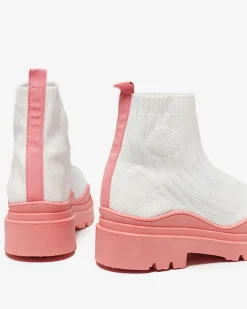 Discount Botki damskie na grubszej podeszwie w kolorze biało- różowym Korlico Botki Bez Ocieplenia|Botki Na Płaskim Obcasie