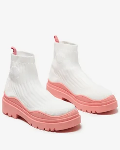 Discount Botki damskie na grubszej podeszwie w kolorze biało- różowym Korlico Botki Bez Ocieplenia|Botki Na Płaskim Obcasie
