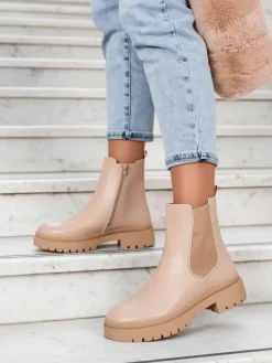 Botki damskie eko skórzane Dovivas Botki Na Płaskim Obcasie