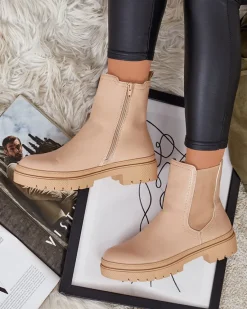 Botki damskie eko skórzane Dovivas Botki Na Płaskim Obcasie