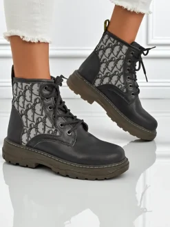 Discount Botki damskie z printem Efrioz Botki Bez Ocieplenia|Botki Na Płaskim Obcasie